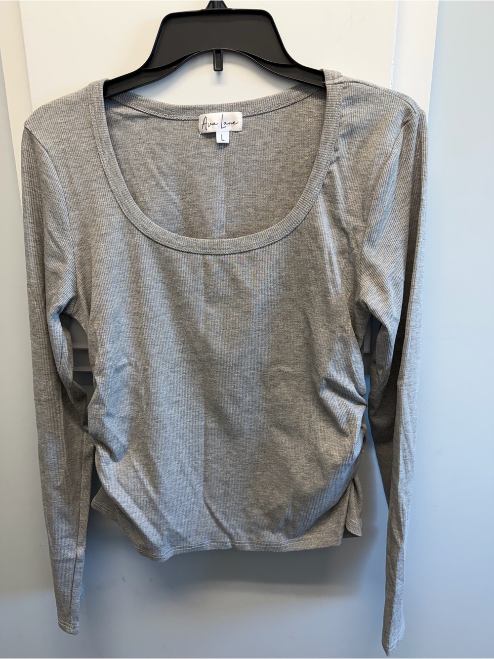Ava Lane Long-Sleeve Scoop Neck Top - Gray